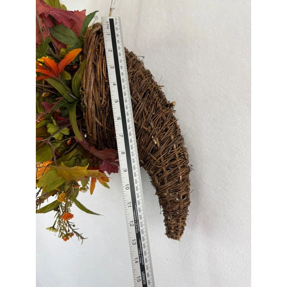 Fall Cornucopia Wall Hanging Woven Grapevine Autumn Floral Decor